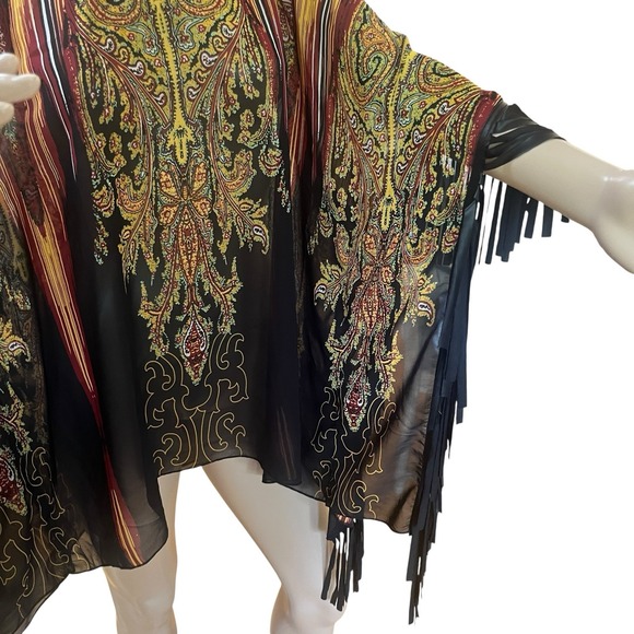 Seventh Avenue Blouse Sz 1X Fringe Sleeves Beachy Hippie Vacation Boho Plus Size - Picture 2 of 9